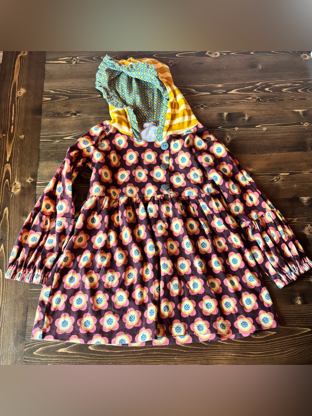 Jelly The Pug Pink, Yellow & Brown Floral Hooded Tunic